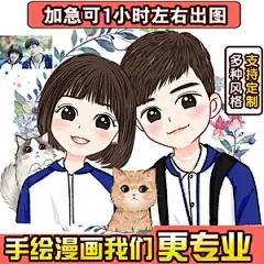 手绘头像画设计定制作Q版卡通人物真人照片转漫画动漫情侣结婚礼