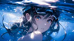 水下可爱动漫女孩桌面壁纸背景图_彼岸壁纸