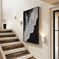 黑白灰纯手绘油画现代简约高级感抽象海滩装饰画楼梯过道客厅挂画-tmall.com天猫