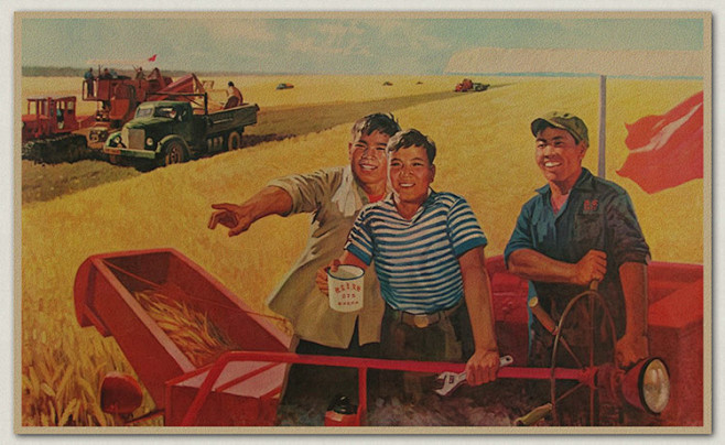 文革宣传画大跃进生产队红色革命复古牛皮纸海报饭店装饰挂画淘宝网