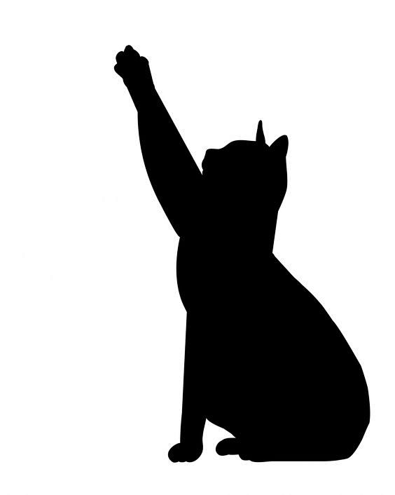 猫伸展黑色剪影免费图片-Public D...
