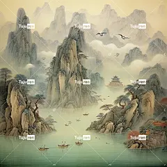 山水古诗词国画宋代风格海报