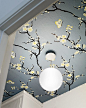 wallpaper on the ceiling - if only my ceiling wasn't stippled i would be all over this idea in the baby's room!: 