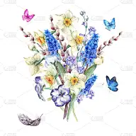 水彩春花束与水仙花