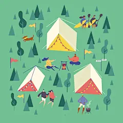简约风手绘户外露营人物插画
