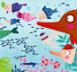 画儿晴天绘制的儿童拼图玩具产品插画-海底奇幻世界鱼类拼图插画。更多儿童拼图产品插画陆续发布中。