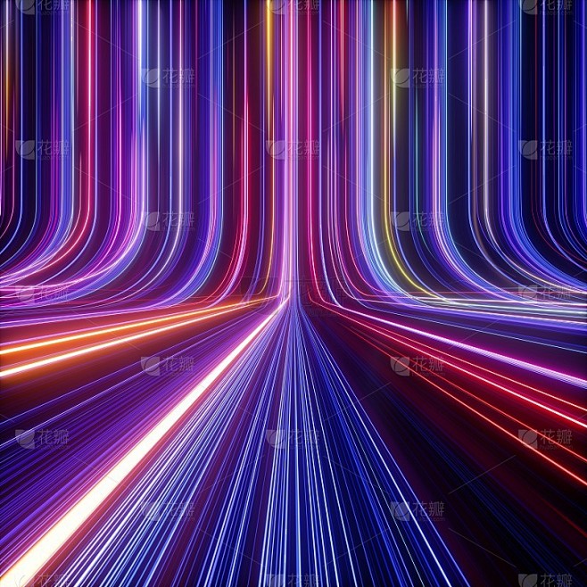 3d渲染，抽象的未来霓虹背景，紫外线，光速，发光的线条
