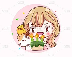 可爱的女孩生日快乐和卡通人物设计。