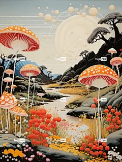 富有想象力的奇幻风景插画海报金黄色