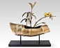 牛曼现代家饰新中式金属抽象铁艺摆件植物竹子树枝小鸟摆件摆设