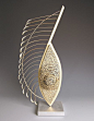 Charissa Brock, Artist, Featherback,   2006, Black bamboo, waxed linen, fused glass, aluminum, 25" x 8" x 16":