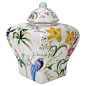 13" Floral Paradise Jar w/ Lid, Off-White/Multi