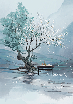 林深屿鹿采集到古风背景插画