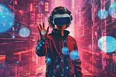 梦幻科幻赛博朋克几何VR眼镜人物插画图片