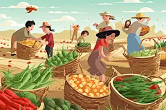 田园风光乡村振兴建设美丽乡村插画