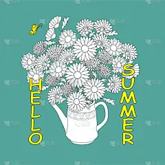 summer print with monochrome floral bouquet in the