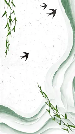 中国风背景素材 元素素材 春天 墨水画 柳条 山峰