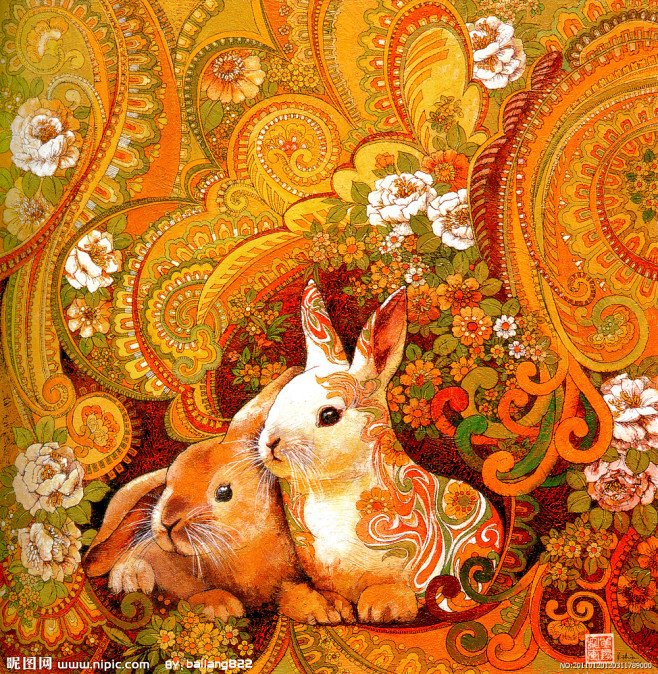 油画生肖 兔