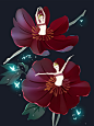 跳舞的红丝绒花_w-酒酒__插画师作品_涂鸦王国gracg.com