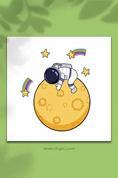 手绘卡通太空航天宇航员在月球元素插画