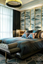 neo Chinese bedroom gold black and blue