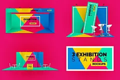 展会展览展位空间展台背景板海报场景展示效果图VI智能贴图PS样机素材 Exhibition Stand Mockup - 南岸设计网 nananps.com