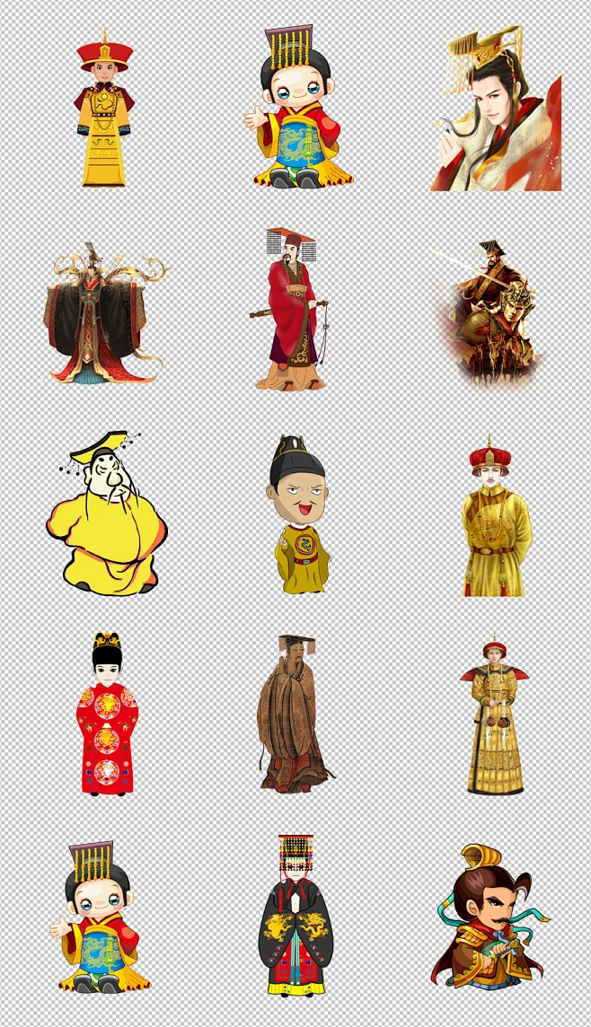 手绘中国古代皇帝皇上玉皇大帝卡通人物PNG图-花瓣网