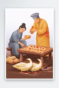 AI数字艺术美味北京烤鸭美食制作元素插画-众图网