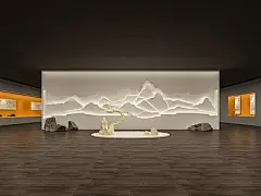 新中式文化宣传墙 形象墙 画展 假山【ID:579858433】