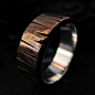 Mens wedding ring copper and fine silver textured wedding band rustic steampunk ring engagement gift design 03@北坤人素材