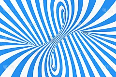 漩涡光学3D错觉光栅插图。对比蓝色和白色的螺旋条纹。几何冬季环面图像与线。