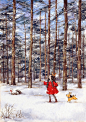 初雪的冬日，开心地嬉戏 ~ 来自韩国插画家Aeppol 的「森林女孩日记」系列插画。
