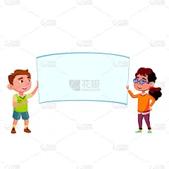 男孩和女孩儿童持有空白海报矢量