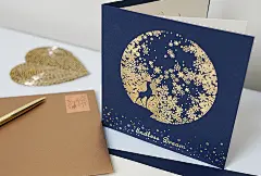byears白夜蓝色月影鹿烫金贺卡创意星空感恩新年圣诞商务定制卡片-淘宝网