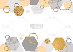 大理石金色背景在新潮简约几何风格与石头, 箔, 闪光, 金属纹理, 六边形, 海报模板, 邀请, 壁