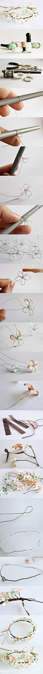 指甲油金属丝加上绸带制作花卉饰品-手工制作diy-唯美系网
