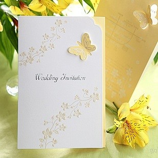 黄色Weddingcard结婚请帖蝴蝶结...