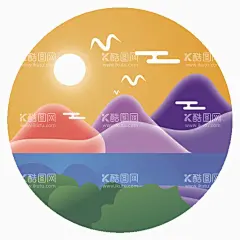 中式传统山水插画水墨画矢量图  - 源文件下载【酷图网】中式山水,传统水墨画,矢量山水飞鸟,矢量插画风景,高山流水飞鸟