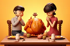 祷告火鸡祈祷感恩节人物模型