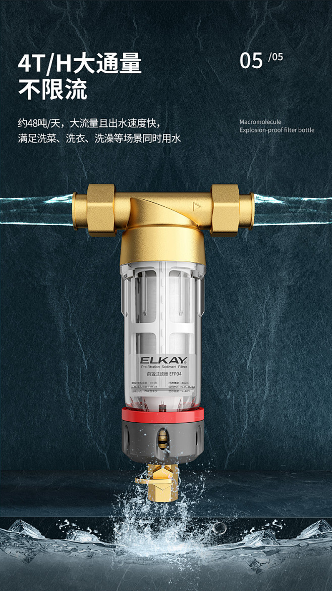 美国艾肯前置净水器直冲净化滤水机全屋中央...