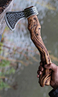 Hand Forged Hand Carved Viking Axe – Carved Handle Mermaid Axe – High Carbon