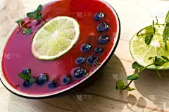 装饰菜,蓝莓,碗,沙冰,灶台,水平画幅,高视角,无人,膳食,夏天