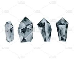 灰色水晶，靛蓝宝石，钻石，水彩画手绘，