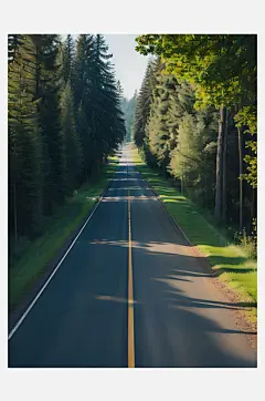 AI数字艺术摄影风森林环绕的公路-众图网
