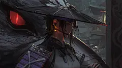 美女武士 帽子 披风 鸟 眼睛 动漫桌面壁纸