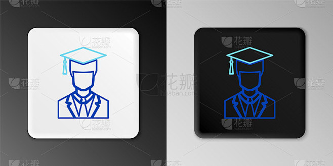 线男性研究生档案与学士服和毕业帽图标孤立在灰色背景。色彩斑斓的轮廓的概念。向量
