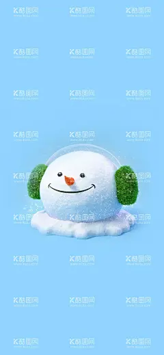 雪人  - 源文件下载【酷图网】雪人,手机壁纸,蓝色底图,耳机,壁纸,