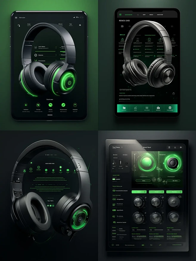科技感黑色绿色音乐耳机APP应用程序UI...