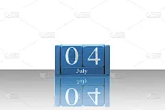 木制日历孤立在白色背景上，日期为7月4日-独立日