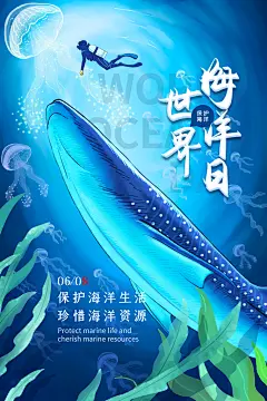 世界海洋日大海保护环境生态平衡公益海报